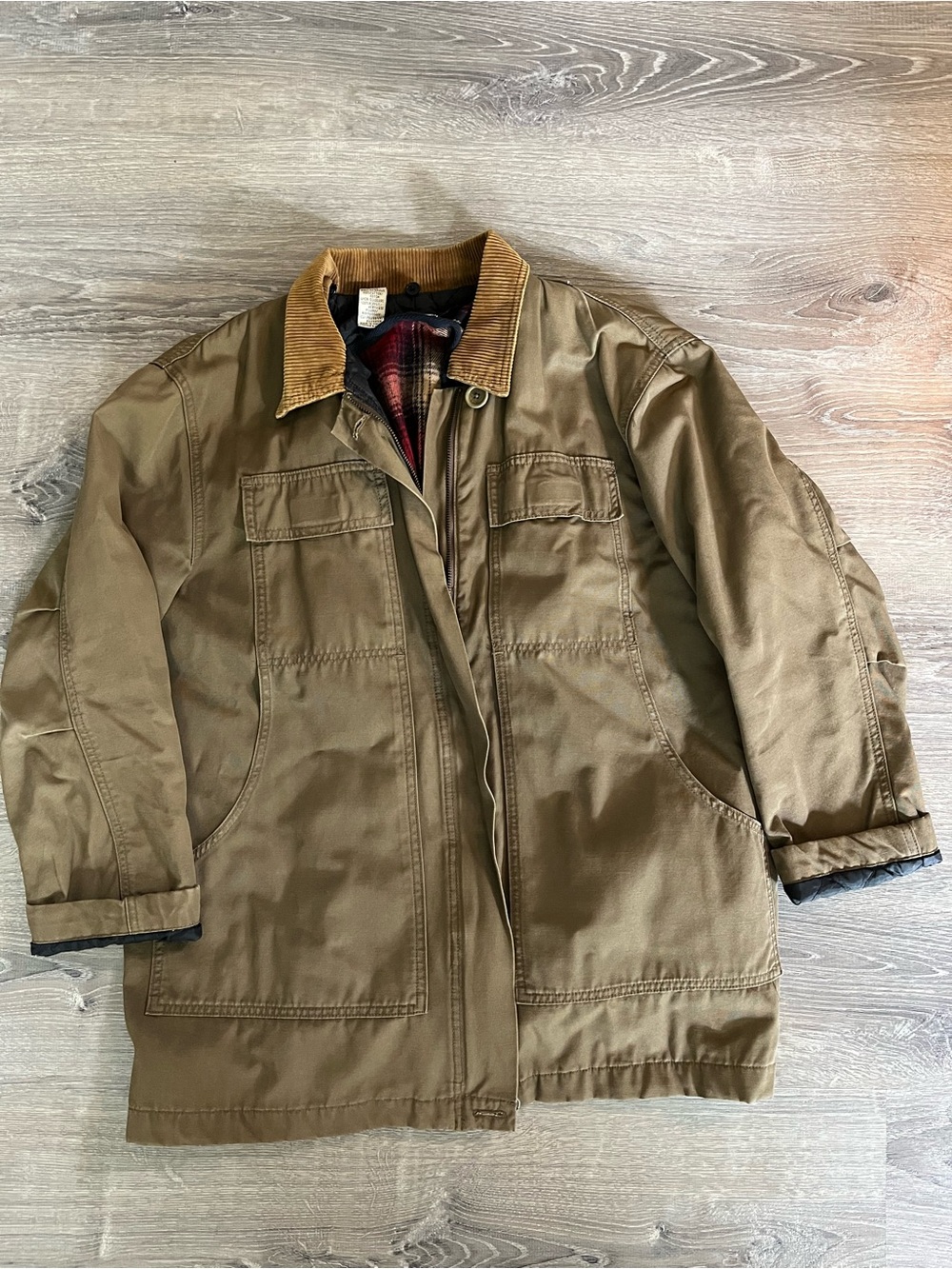 Vintage DKNY classic Brown Canvas Field barn chore Jacket with Corduroy Collar M